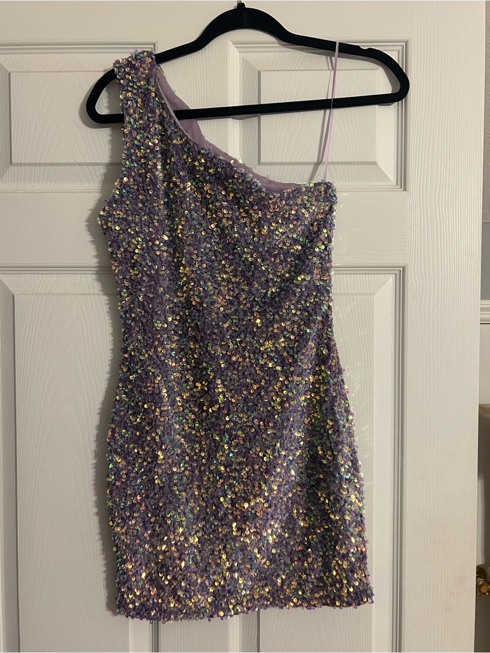 One-Shoulder Lavender Sequin Party Dress